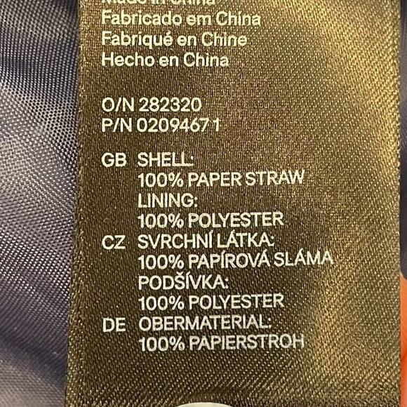 H&M Navy & Ivory Boho Raffia Straw Tote Shoulder Beach Bag Lined, Beige Handles - Picture 8 of 15